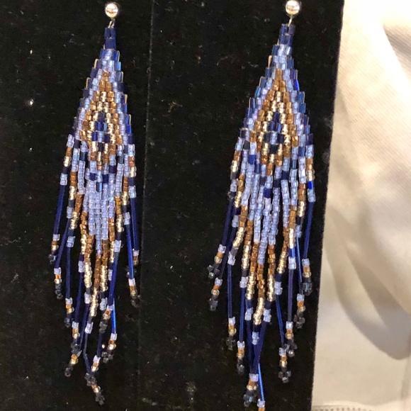 Purple and Bronze Hand Beaded Earrings - Picture 1 of 4